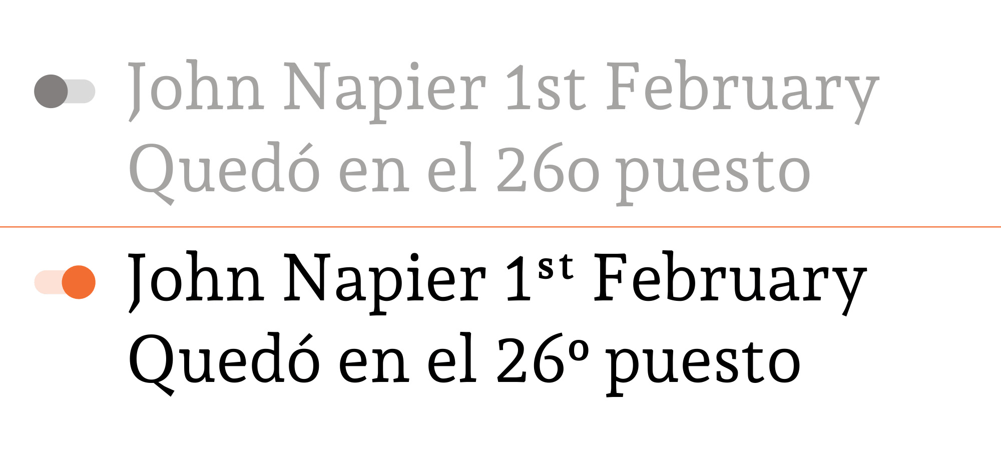 OpenType features ordinal numbers