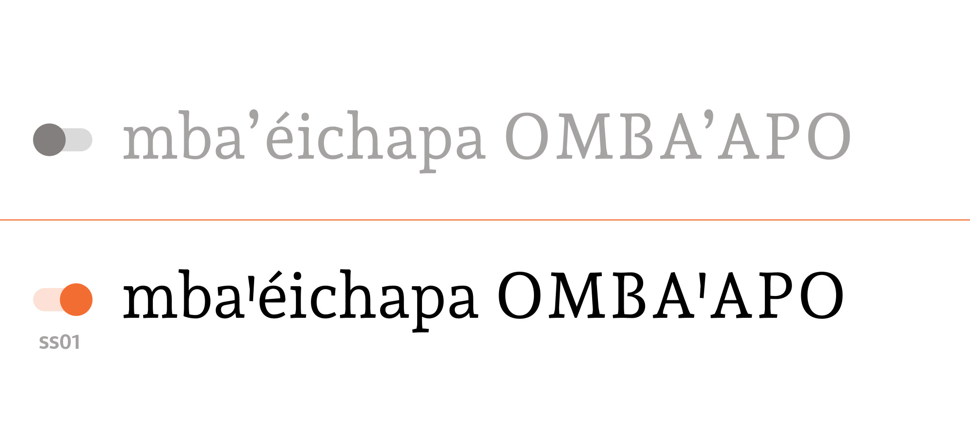 OpenType features stylistic set Guaraní language saltillo puso